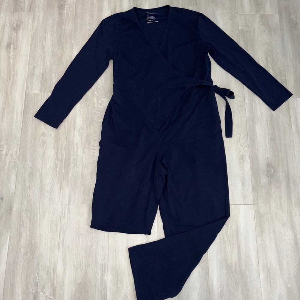 Storq Women Navy Blue Organic Cotton Wrap Nursing Jumpsuit Long Sleeve Size 4